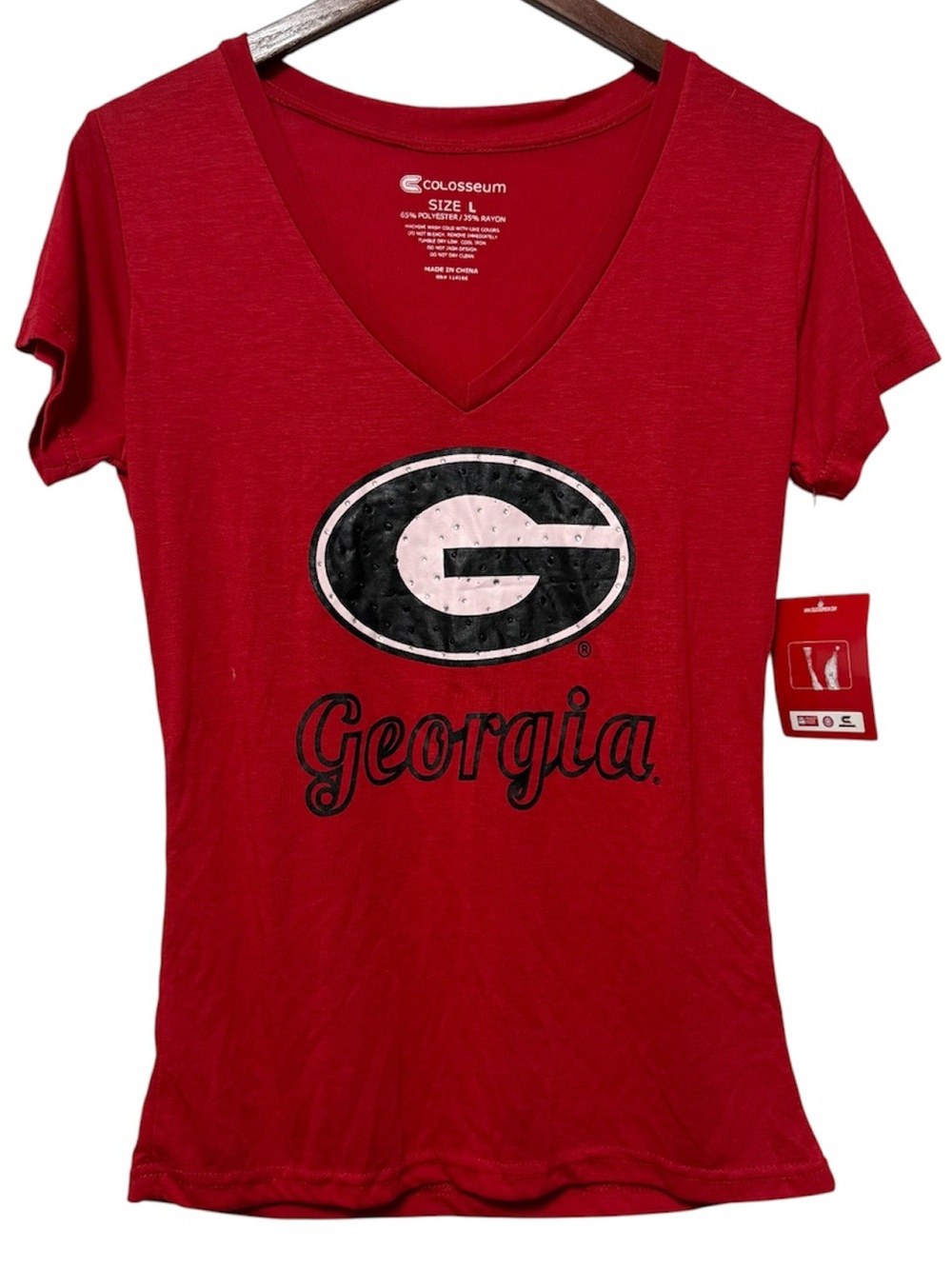 Colosseum Athletics Georgia Bulldogs V-Neck T-Shirt Women’s Large NWT Bling